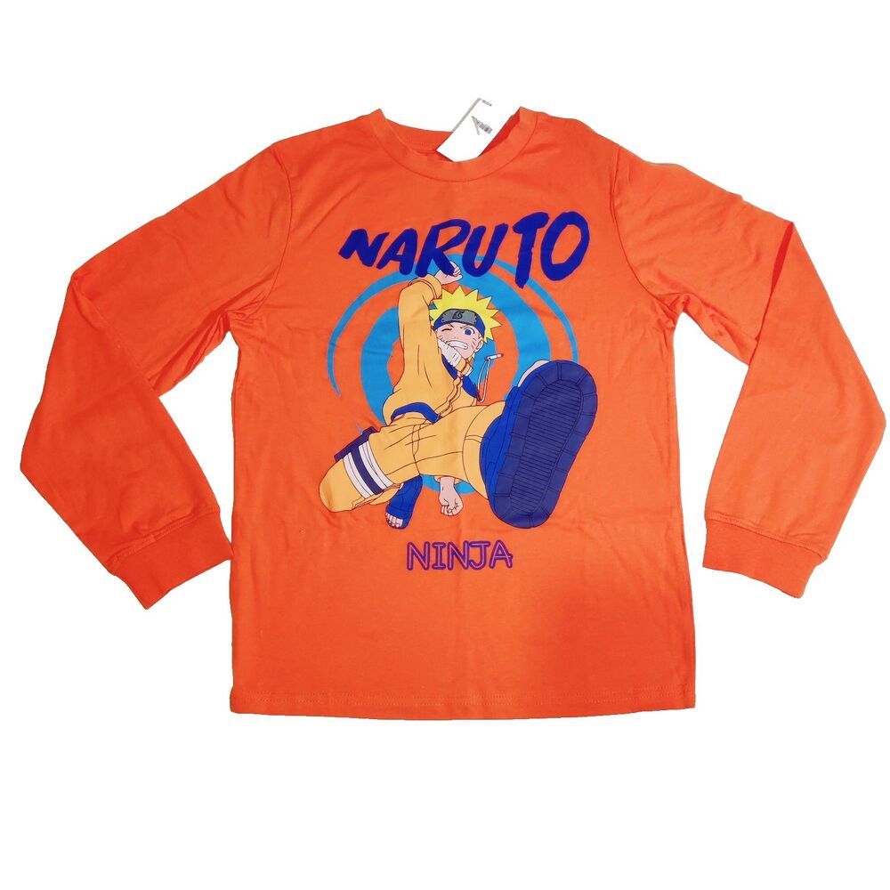 New 2002 Naruto Shippuden Long Sleeve Shirt Orange Graphic Tee Youth Boys Large